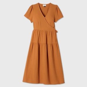 Universal Thread Gold Short Sleeve Wrap Dress